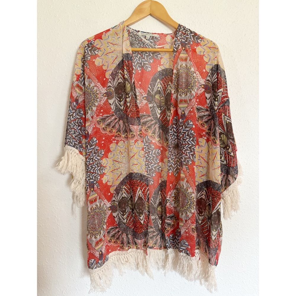 Daniel Rainn Print Fringe kimono M/L